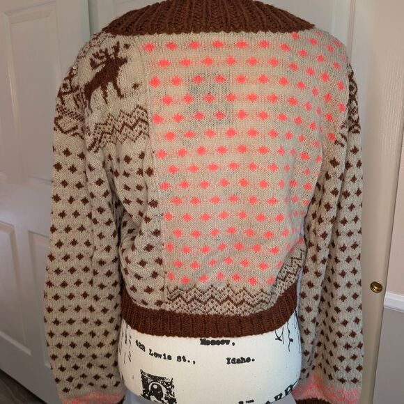 Free People Brown and Cream Nordic Crew Neck Sweater - Picture 4 of 6